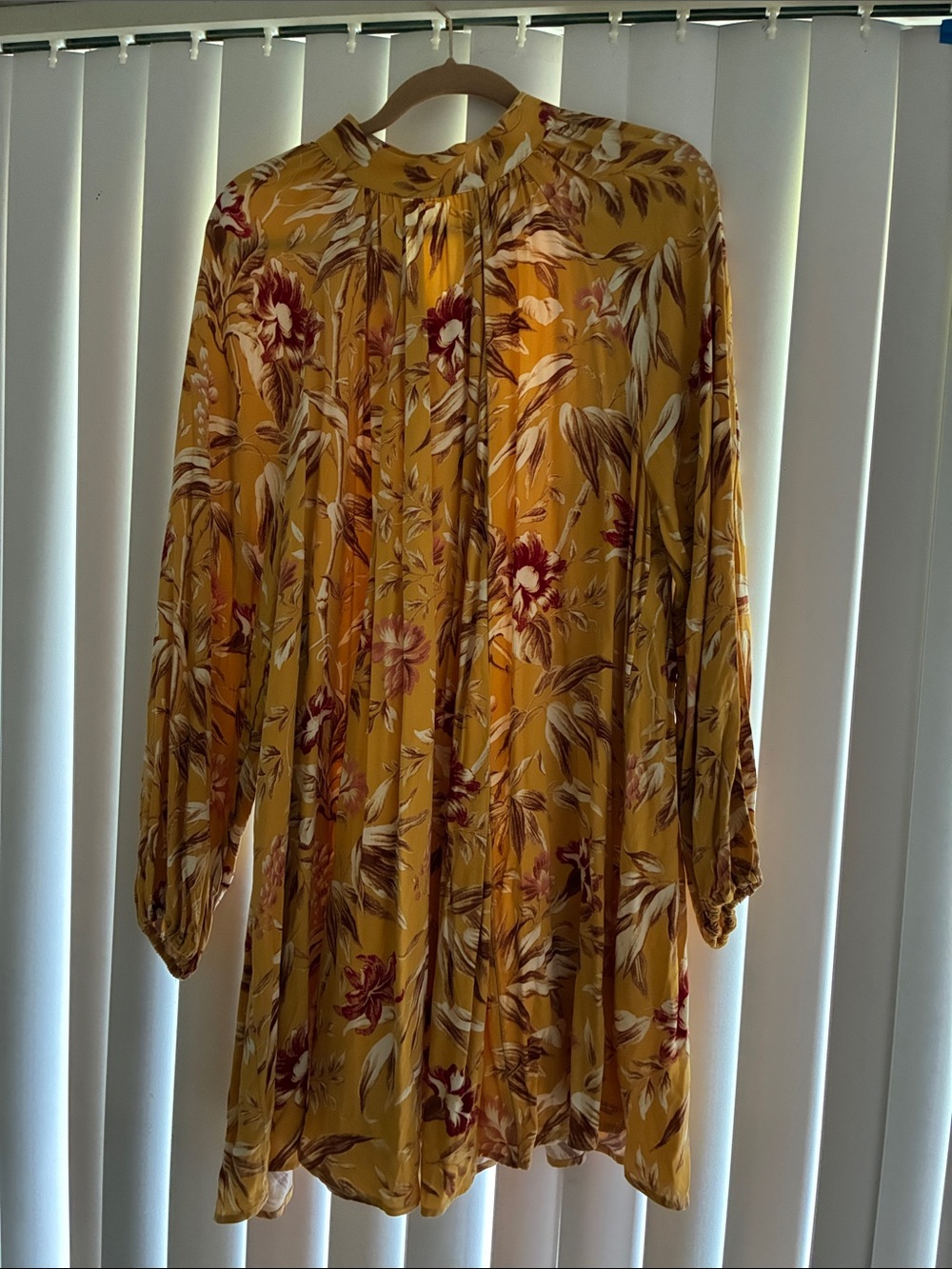 H&M Mustard Yellow Floral Long-Sleeve Tunic Dress